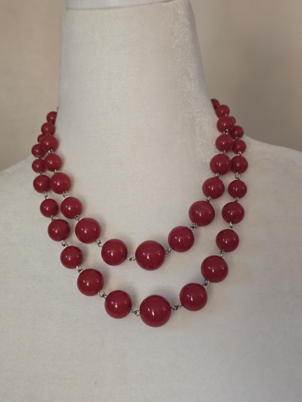 Classic Double-Strand Red Beaded Necklace